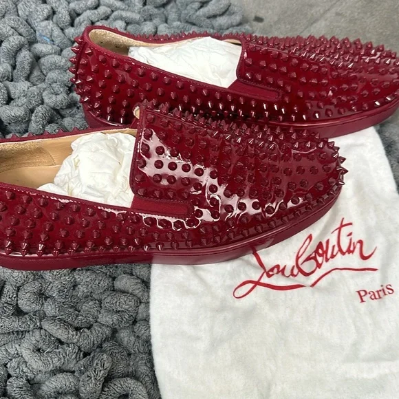 Burgundy spiked Christian Louboutin men’s loafer. - Picture 3 of 3